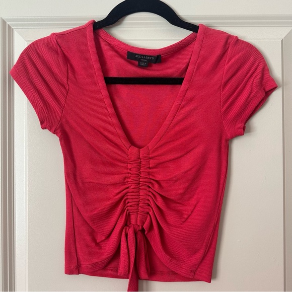 All Saints Rinna Ruched V-Neck Tee - Picture 3 of 4